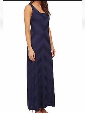 Tommy Bahama Scoop Neck Maxi Dress Size L Chevron Stripe Stretch Sleeveless Fall